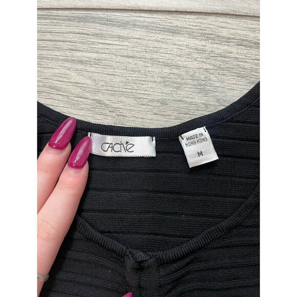 Cache Women’s Black Sleeveless Scrunch Tie Long Tank Top Size Medium A7 - Picture 4 of 8